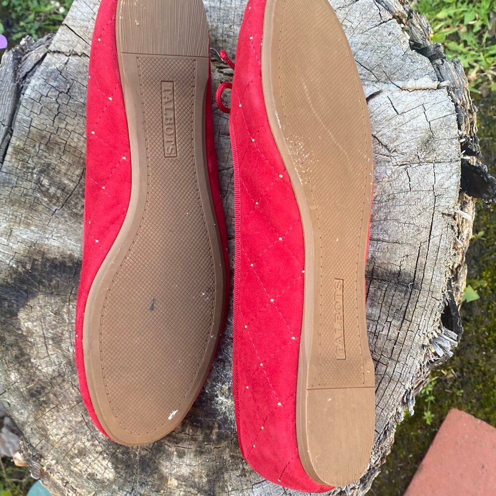 Talbots 8.5 Penelope Quilted Ballet Flats - Red Studded Suede - Picture 7 of 13